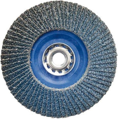 Norton - 60 Grit, 5" Disc Diam, 5/8-11 Center Hole, Type 27 Zirconia Alumina Flap Disc - 12,000 Max RPM, Plastic Backing, Arbor Attaching System, Coated - Industrial Tool & Supply