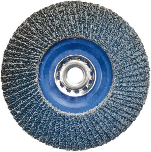Norton - 80 Grit, 5" Disc Diam, 5/8-11 Center Hole, Type 27 Zirconia Alumina Flap Disc - 12,000 Max RPM, Plastic Backing, Arbor Attaching System, Coated - Industrial Tool & Supply