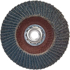 Norton - 40 Grit, 5" Disc Diam, 5/8-11 Center Hole, Type 29 Zirconia Alumina Flap Disc - 12,000 Max RPM, Fiberglass Backing, Arbor Attaching System, Coated - Industrial Tool & Supply
