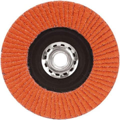 Norton - 60 Grit, 5" Disc Diam, 5/8-11 Center Hole, Type 27 Ceramic Alumina Flap Disc - 12,000 Max RPM, Plastic Backing, Arbor Attaching System, Coated - Industrial Tool & Supply