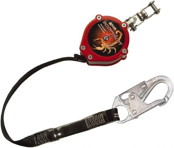 Miller - 9' Long, 310 Lb Capacity, Vectran/Polyester Fall Limiter - Steel Locking Snap Hook Connector, Swivel Shackle Connector, Black - Industrial Tool & Supply