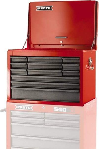 Proto - 12 Drawer Top Tool Chest - 27" Wide x 18" Deep x 19" High, Steel, Safety Red/Gray - Industrial Tool & Supply