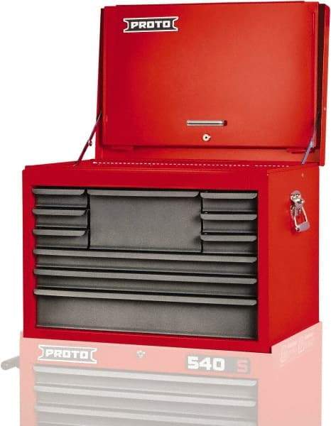 Proto - 10 Drawer Top Tool Chest - 27" Wide x 18" Deep x 19" High, Steel, Safety Red/Gray - Industrial Tool & Supply