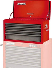 Proto - 4 Drawer Top Tool Chest - 27" Wide x 12" Deep x 15" High, Steel, Safety Red/Gray - Industrial Tool & Supply