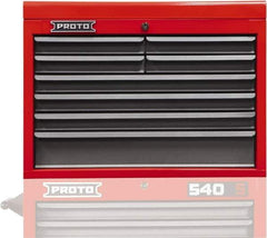 Proto - 8 Drawer Top Tool Chest - 27" Wide x 18" Deep x 19" High, Steel, Safety Red/Gray - Industrial Tool & Supply