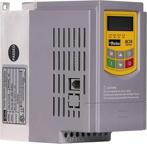Parker - Three Phase, 460 Volt, 3/4 hp, Variable Frequency Drive - 3.15" Wide x 5.31" Deep x 5.43" High, IP20 - Industrial Tool & Supply