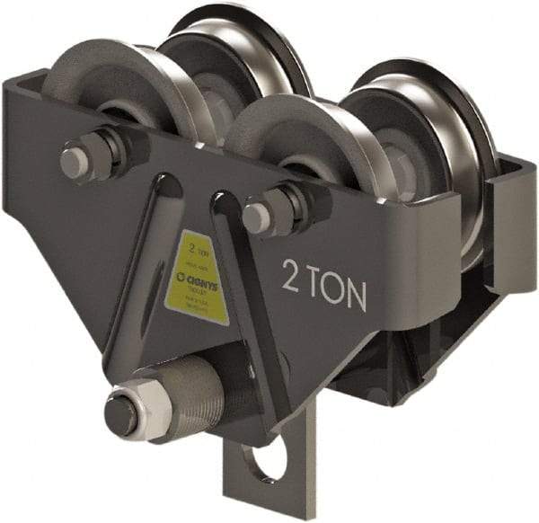 CIGNYS - 2 Ton Capacity Plain Adjustable Trolley - 3-1/2" to 6" Flange Width, 4-7/8" Wheel Diam, 6" to 18" I-Beam, 48" Min Radius - Industrial Tool & Supply