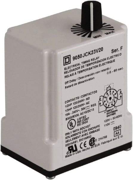 Square D - DPDT Time Delay Relay - 10 Contact Amp, 110 VDC & 120 VAC - Industrial Tool & Supply