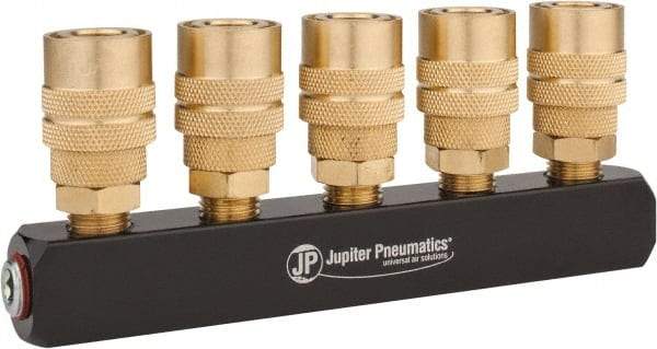 Value Collection - 1/4" Inlet, 1/4" Outlet Manifold - 6.1" Long 1 Inlet Port, 5 Outlet Ports - Industrial Tool & Supply