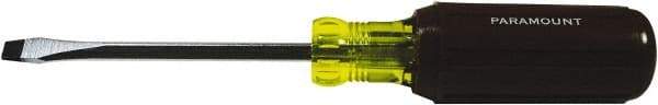 Paramount - 1/4" Blade Width, 8-1/4" OAL Standard Slotted Screwdriver - 4" Blade Length, Square Shank, Acetate with Rubber Grip Handle - Industrial Tool & Supply