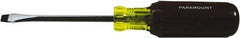 Paramount - 1/4" Blade Width, 8-1/4" OAL Standard Slotted Screwdriver - 4" Blade Length, Square Shank, Acetate with Rubber Grip Handle - Industrial Tool & Supply