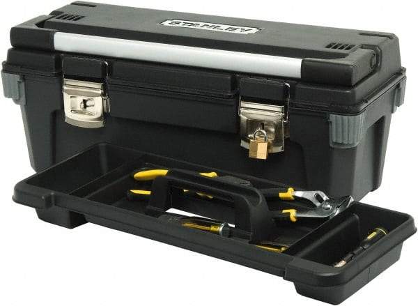 Stanley - Tool Box - 19-5/8" Wide x 10-1/2" Deep x 10-5/16" High, Plastic/Rubber, Black - Industrial Tool & Supply