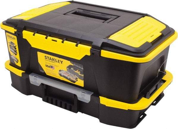 Stanley - 4 Compartment Tool Organizer - 19" Wide x 12" Deep x 6" High, Plastic, Black/Yellow - Industrial Tool & Supply