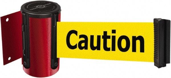 Tensator - 4-1/2" High x 7.5' Long x 2" Wide Wall Mount Barrier - Steel, Red Powdercoat Finish, Red, Use with 898 Wall Receiver - Industrial Tool & Supply