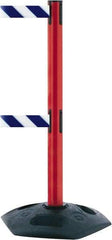 Tensator - 38" High, 2-1/2" Pole Diam, 4 Way Stanchion - 19" Base Diam, Octagon Recycled Rubber Base, Red Plastic Post, 7-1/2' x 2" Tape, Dual Line Tape, For Outdoor Use - Industrial Tool & Supply