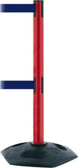 Tensator - 38" High, 2-1/2" Pole Diam, 4 Way Stanchion - 19" Base Diam, Octagon Recycled Rubber Base, Red Plastic Post, 7-1/2' x 2" Tape, Dual Line Tape, For Outdoor Use - Industrial Tool & Supply