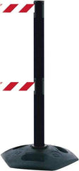 Tensator - 38" High, 2-1/2" Pole Diam, 4 Way Stanchion - 19" Base Diam, Octagon Recycled Rubber Base, Black Plastic Post, 7-1/2' x 2" Tape, Dual Line Tape, For Outdoor Use - Industrial Tool & Supply
