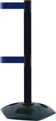 Tensator - 38" High, 2-1/2" Pole Diam, 4 Way Stanchion - 19" Base Diam, Octagon Recycled Rubber Base, Black Plastic Post, 7-1/2' x 2" Tape, Dual Line Tape, For Outdoor Use - Industrial Tool & Supply