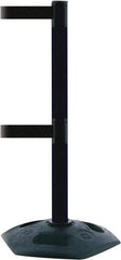 Tensator - 38" High, 2-1/2" Pole Diam, 4 Way Stanchion - 19" Base Diam, Octagon Recycled Rubber Base, Black Plastic Post, 7-1/2' x 2" Tape, Dual Line Tape, For Outdoor Use - Industrial Tool & Supply