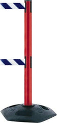 Tensator - 38" High, 2-1/2" Pole Diam, 4 Way Stanchion - 19" Base Diam, Octagon Recycled Rubber Base, Red Plastic Post, 13' x 2" Tape, Dual Line Tape, For Outdoor Use - Industrial Tool & Supply