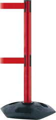 Tensator - 38" High, 2-1/2" Pole Diam, 4 Way Stanchion - 19" Base Diam, Octagon Recycled Rubber Base, Red Plastic Post, 13' x 2" Tape, Dual Line Tape, For Outdoor Use - Industrial Tool & Supply