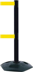 Tensator - 38" High, 2-1/2" Pole Diam, 4 Way Stanchion - 19" Base Diam, Octagon Recycled Rubber Base, Black Plastic Post, 13' x 2" Tape, Dual Line Tape, For Outdoor Use - Industrial Tool & Supply
