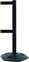Tensator - 38" High, 2-1/2" Pole Diam, 4 Way Stanchion - 19" Base Diam, Octagon Recycled Rubber Base, Black Plastic Post, 13' x 2" Tape, Dual Line Tape, For Outdoor Use - Industrial Tool & Supply