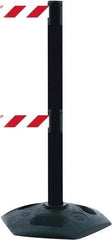 Tensator - 38" High, 2-1/2" Pole Diam, 4 Way Stanchion - 19" Base Diam, Octagon Recycled Rubber Base, Black Plastic Post, 13' x 2" Tape, Dual Line Tape, For Outdoor Use - Industrial Tool & Supply