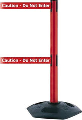 Tensator - 38" High, 2-1/2" Pole Diam, 4 Way Stanchion - 19" Base Diam, Octagon Recycled Rubber Base, Red Plastic Post, 13' x 2" Tape, Dual Line Tape, For Outdoor Use - Industrial Tool & Supply