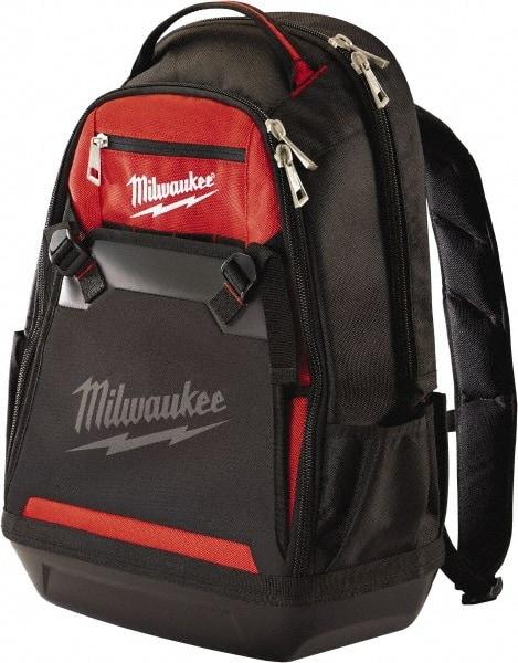 Milwaukee Tool - 35 Pocket Black & Red Ballistic Polyester Backpack Tool Bag - 9" Wide x 24" Deep x 15-13/32" High - Industrial Tool & Supply