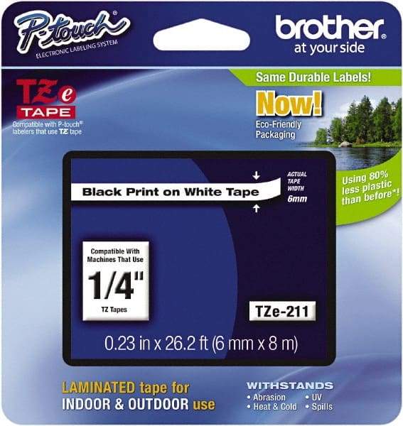 Brother - 1/4" Wide x 314.4" Long, White Plastic/Paper Tape Cassette - For Label Maker - Industrial Tool & Supply