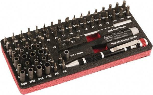 Wiha - 68 Piece, 4mm Drive Screwdriver Micro Bit Set - #000 to #2 Phillips, T1 to T20 Torx, 0.8, 1.2, 1.5, 1.8, 2, 2.5, 3, 3.5 & 4mm Slotted - Industrial Tool & Supply