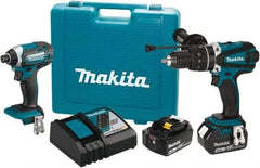 Makita - 18 Volt Cordless Tool Combination Kit - Includes 1/2" Hammer Drill/Driver & Impact Driver, Lithium-Ion Battery Included - Industrial Tool & Supply