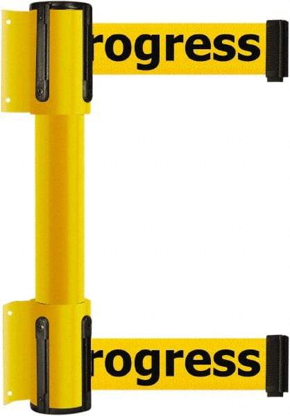 Tensator - 16.64" High x 156" Long x 3" Wide Barrier Dual Line Wall Mount - Steel, Yellow Powdercoat Finish, Yellow, Use with 898 Wall Receiver - Industrial Tool & Supply
