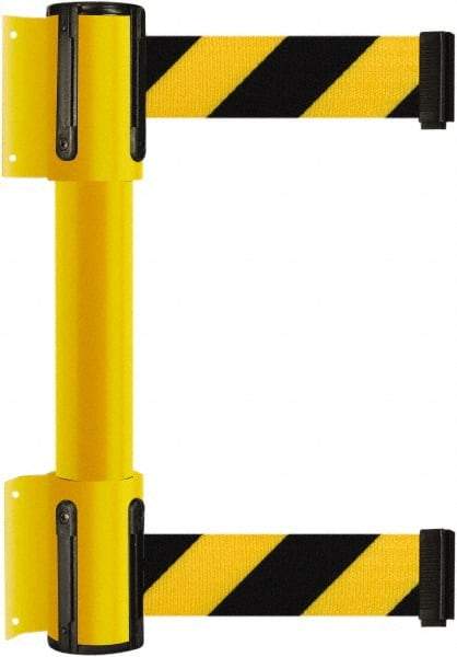 Tensator - 16.64" High x 156" Long x 3" Wide Barrier Dual Line Wall Mount - Steel, Yellow Powdercoat Finish, Yellow, Use with 898 Wall Receiver - Industrial Tool & Supply