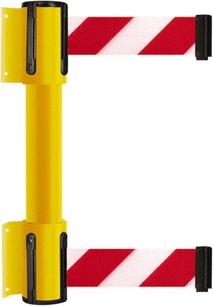 Tensator - 16.64" High x 156" Long x 3" Wide Barrier Dual Line Wall Mount - Steel, Yellow Powdercoat Finish, Yellow, Use with 898 Wall Receiver - Industrial Tool & Supply