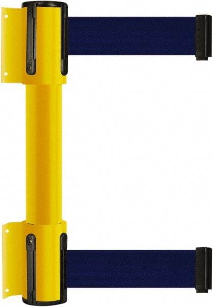 Tensator - 16.64" High x 89" Long x 3" Wide Barrier Dual Line Wall Mount - Steel, Yellow Powdercoat Finish, Yellow, Use with 898 Wall Receiver - Industrial Tool & Supply
