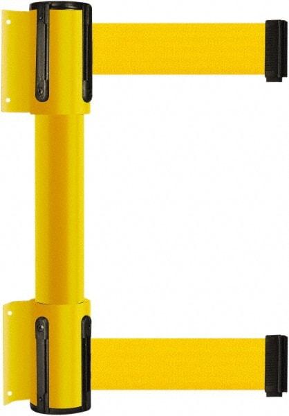 Tensator - 16.64" High x 156" Long x 3" Wide Barrier Dual Line Wall Mount - Steel, Yellow Powdercoat Finish, Yellow, Use with 898 Wall Receiver - Industrial Tool & Supply