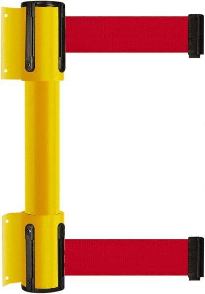 Tensator - 16.64" High x 89" Long x 3" Wide Barrier Dual Line Wall Mount - Steel, Yellow Powdercoat Finish, Yellow, Use with 898 Wall Receiver - Industrial Tool & Supply