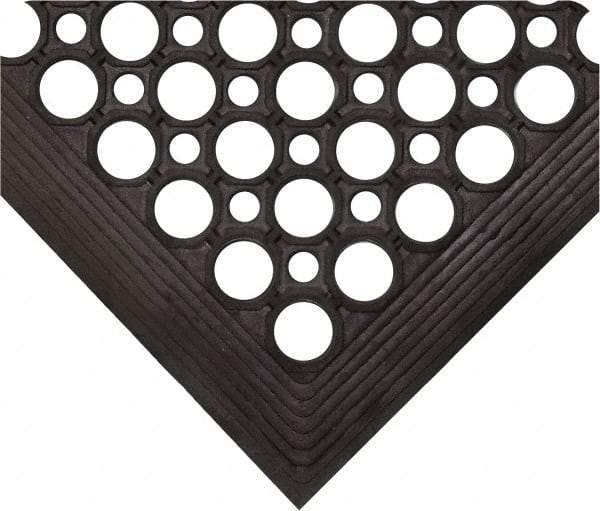 Wearwell - 5' Long x 3' Wide, Dry/Wet Environment, Anti-Fatigue Matting - Black, Natural Rubber with Rubber Base, Beveled on 4 Sides - Industrial Tool & Supply