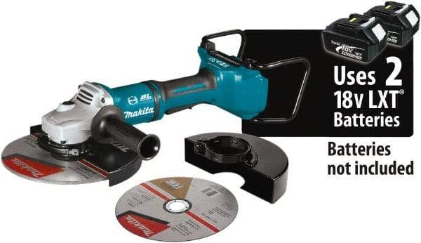 Makita - 9" Wheel Diam, 6,000 RPM, Cordless Angle & Disc Grinder - 5/8-11 Spindle, 18 Volts - Industrial Tool & Supply