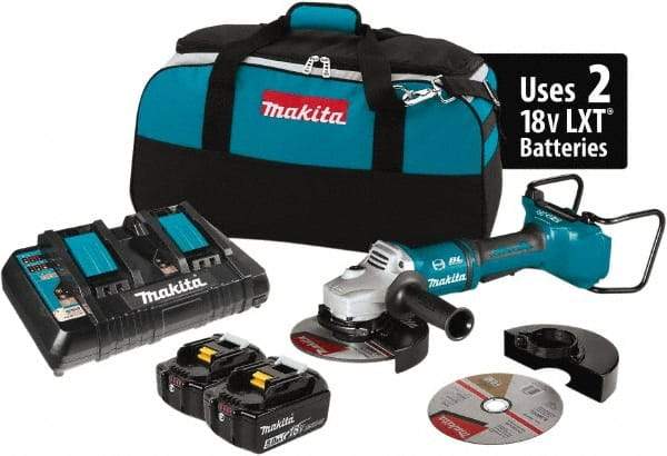 Makita - 7" Wheel Diam, 7,700 RPM, Cordless Angle & Disc Grinder - 5/8-11 Spindle, 18 Volts - Industrial Tool & Supply