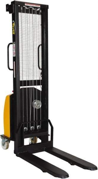 Vestil - 770 Lb Capacity, 59" Lift Height, Battery Powered Stacker - 3-3/8" Lowered Height, 30" Fork Length, 26-3/4" Overall Width - Industrial Tool & Supply