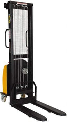 Vestil - 770 Lb Capacity, 59" Lift Height, Battery Powered Stacker - 3-3/8" Lowered Height, 30" Fork Length, 26-3/4" Overall Width - Industrial Tool & Supply