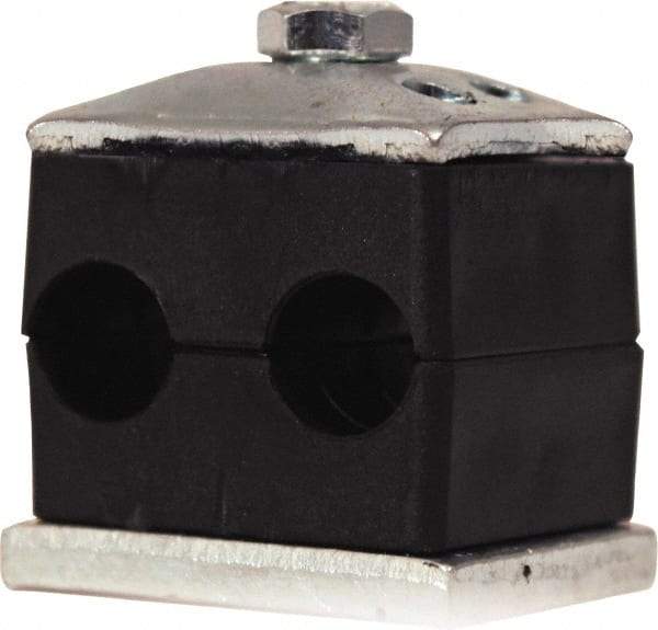 HYDAC - 2.76" Wide x 2.15" High x 1.18" Deep, Polypropylene Twin Vibration-Control Clamp - Carbon Steel Plate, Mount with Weld Plate, Top Plate, Plastic Clamp Pair, Bolts - Industrial Tool & Supply