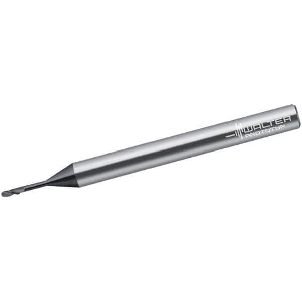 Walter-Prototyp - 2mm Diam, 2mm LOC, 2 Flute Solid Carbide Ball End Mill - Uncoated, Single End, 60mm OAL, 3mm Shank Diam, Spiral Flute - Industrial Tool & Supply