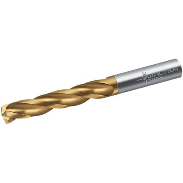Walter-Titex - 10.5mm 150° Spiral Flute Solid Carbide Screw Machine Drill Bit - TiN Finish, Right Hand Cut, 55mm Flute Length, 89mm OAL, Maximiza Point, Straight Shank - Industrial Tool & Supply