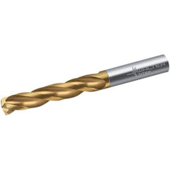 Walter-Titex - 10.5mm 150° Spiral Flute Solid Carbide Screw Machine Drill Bit - TiN Finish, Right Hand Cut, 55mm Flute Length, 89mm OAL, Maximiza Point, Straight Shank - Industrial Tool & Supply