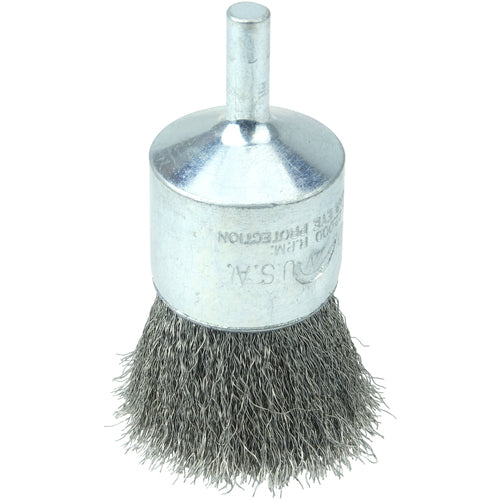 Vortec Pro 1″ Crimped Wire End Brush, .006″ Stainless Steel Fill, 1/4″ Stem - Industrial Tool & Supply