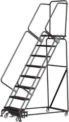 Ballymore - 113" 8 Step Rolling Warehouse Ladder - Lock Step Rolling Safety Ladder, 450 Lb Capacity, 80" Platform Height, 32" Base Width x 61" Base Depth, Perforated Tread - Industrial Tool & Supply
